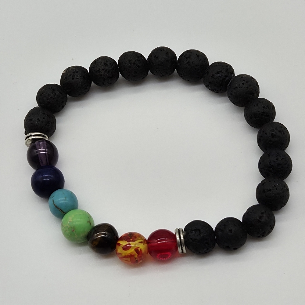 Chakra Healing Lava 7 Stone Stretch Bracelet